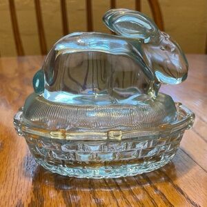 Light Blue Glass Bunny Candy Dish